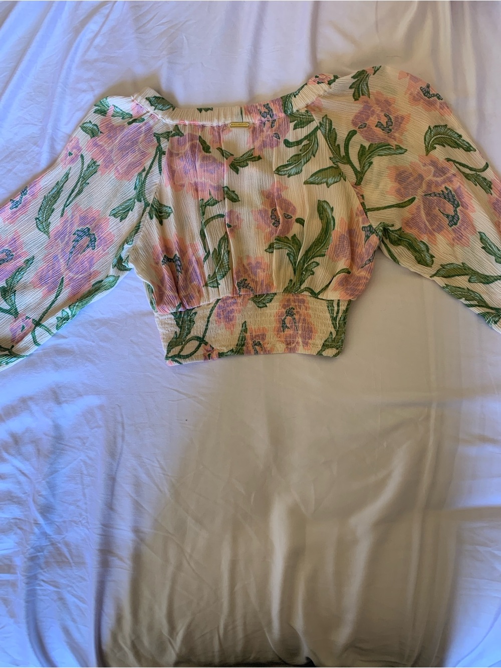 Billabong Pink Floral Off-Shoulder Crop Top